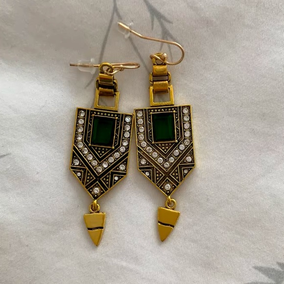 Marquis Ethnic Vintage Emerald Bronze Brushed Earrings - Picture 6 of 10